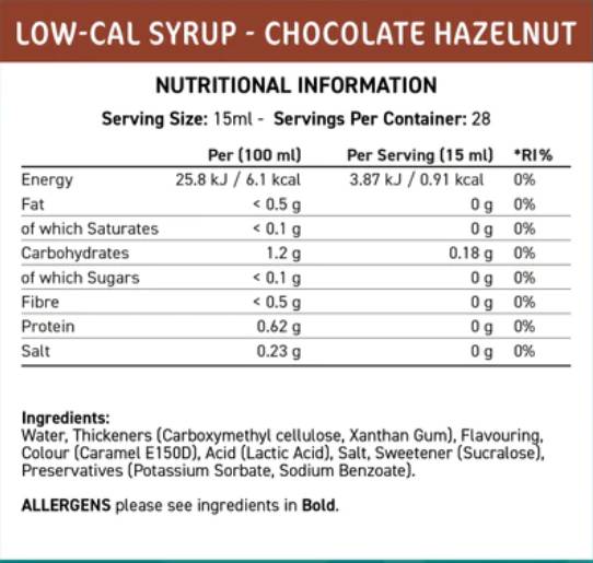 Fit Cuisine nisko-kal sirup | Čokoladni lješnjak - 425 ml