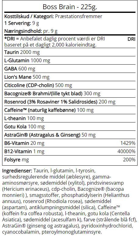 Boss Brain | Nootropic s Bacopa, Rhodiola & Lion's Mane - 225 grama