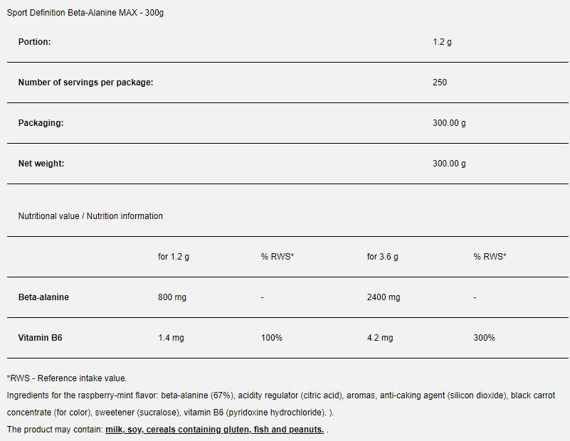 Beta -alanin max - 300 grama