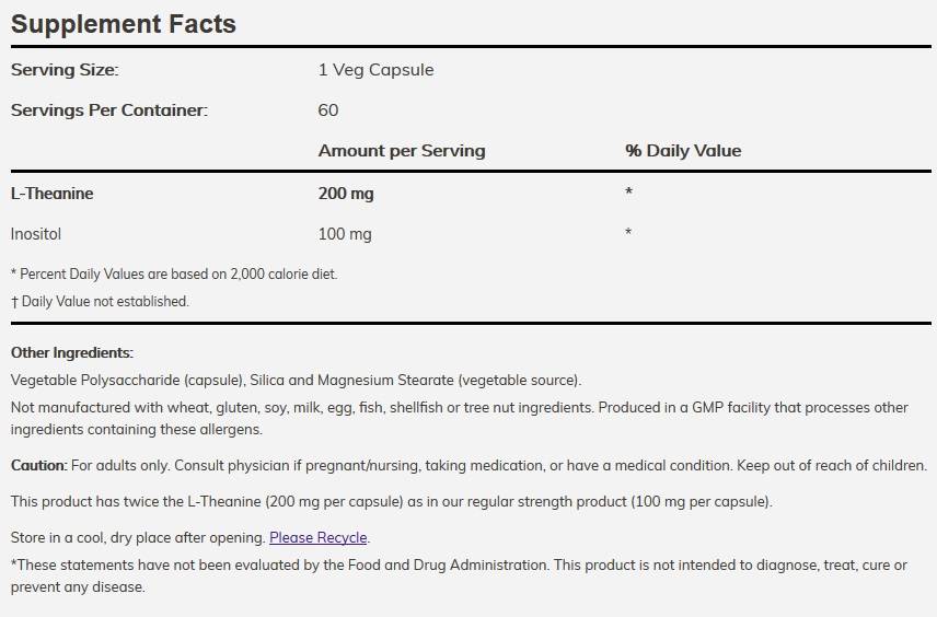 L -teanine 200 mg / dvostruka čvrstoća - 120 kapsula