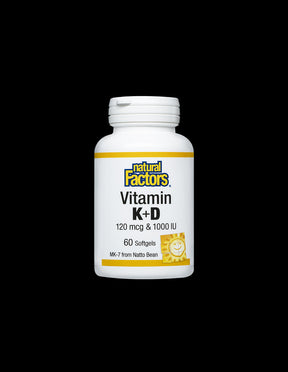 Vitamin K2 120 mcg and D3 1000 IU, 60 Softgel Capsules Natural Factors - Nutra Best Europe