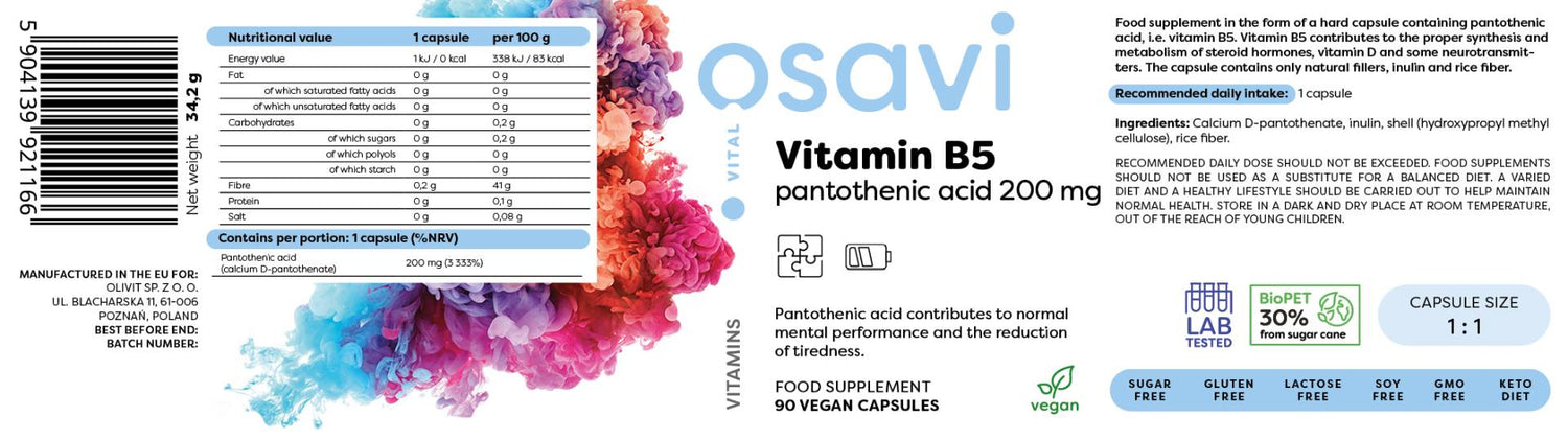 Vitamin B5 | Pantotenska kiselina 200 mg - 90 kapsula