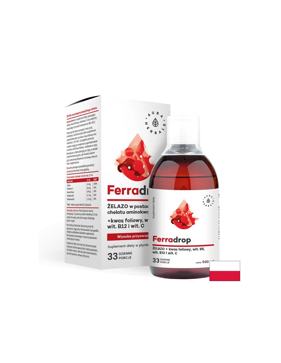 Željezo + folna kiselina s vitaminima C, B6, B12, 500 ml <tc>Aura Herbals</tc>